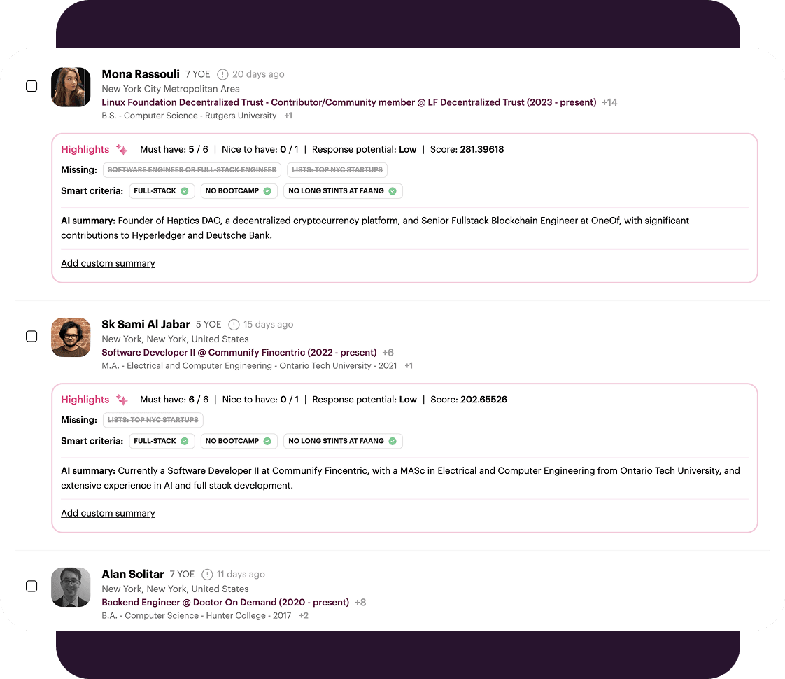 Candidate screening preview